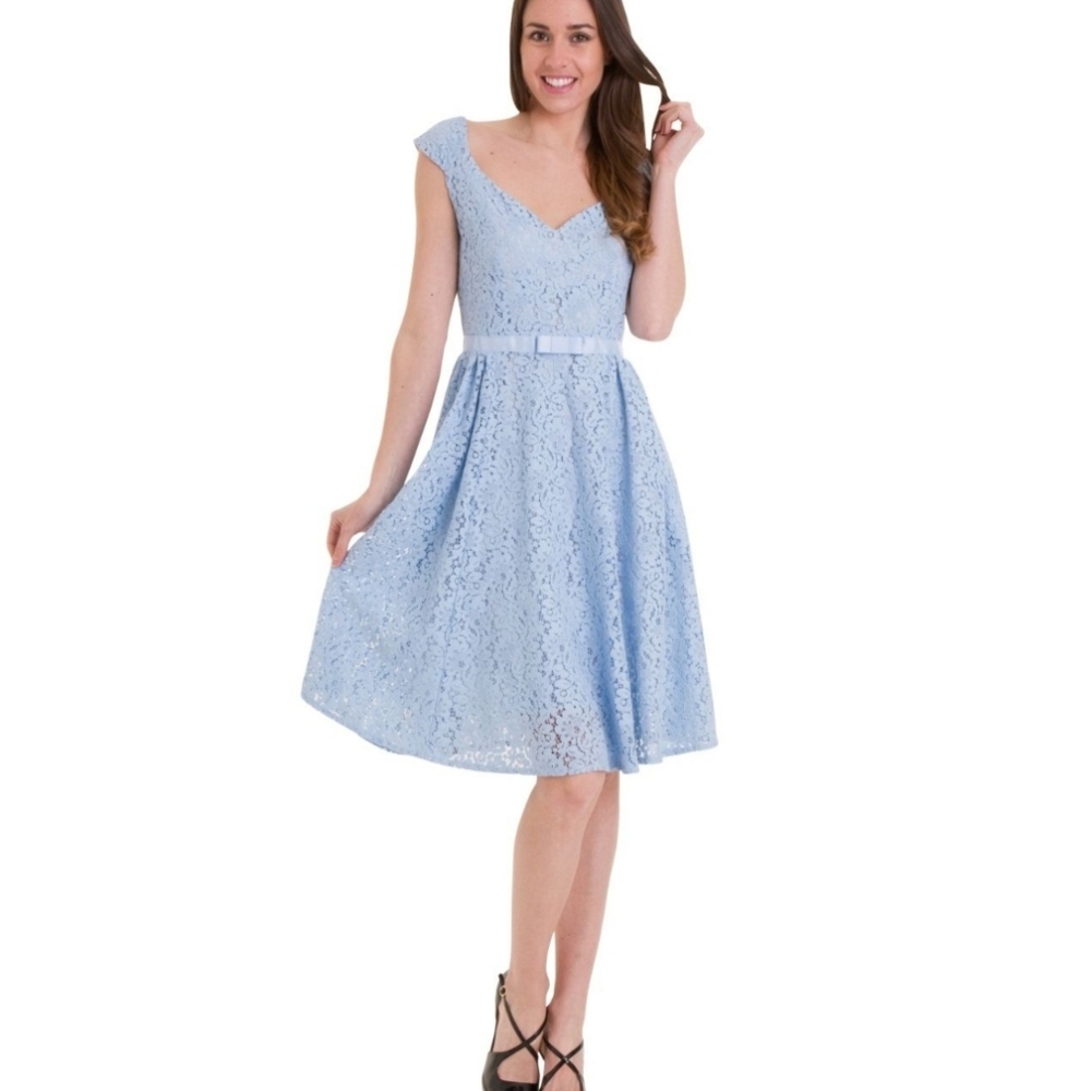 Banned Retro Baby Blue Love Lace Sleeveless 1950's Style A-Line Dress